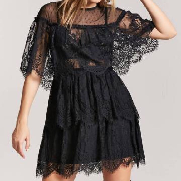 Forever 21 Dresses & Skirts - Black Tiered Lace Dress NWT